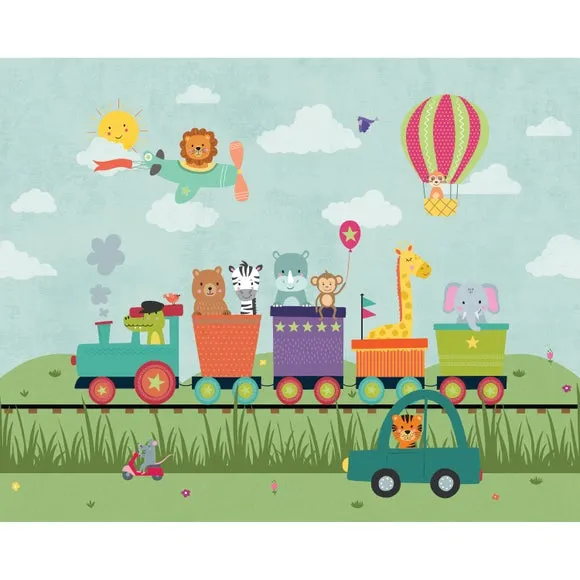 Kids Animal Party Train Wall Mural 2