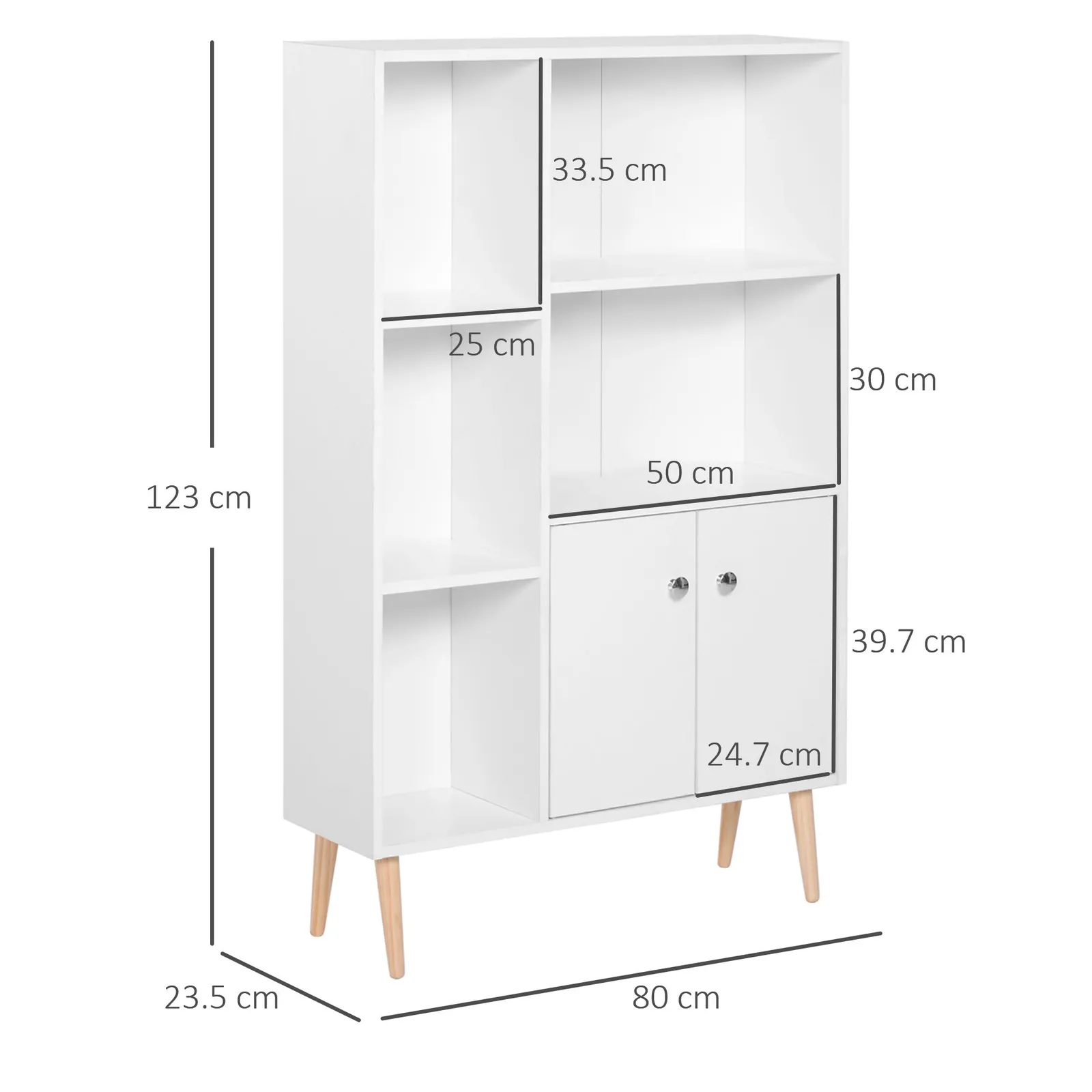 HOMCOM Bookcase Storage Cabinet Shelves Unit Free Standing Two Doors Wooden in White 3