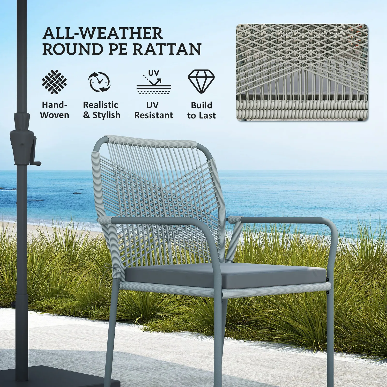 OUTSUNNY 5 Piece PE Rattan Garden Dining Set with Cushions, Light Grey 6