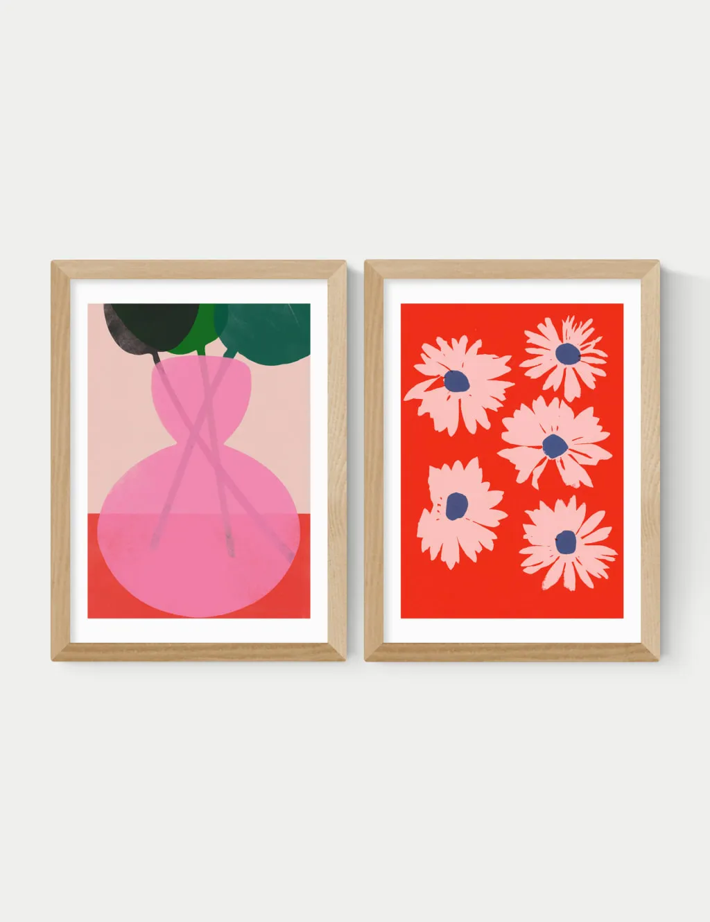 East End Prints Red & Pink Floral Twin Set Framed Art Natural