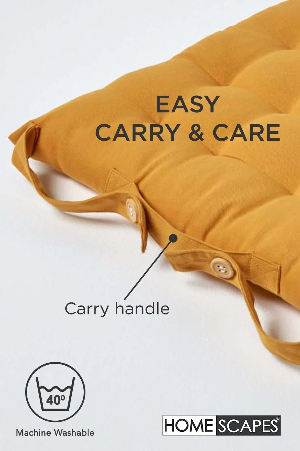 Homescapes 4 Pack Seat Pads Luxury 100% Cotton Indoor Outdoor Garden Cushion, 40cm in Mustard 6