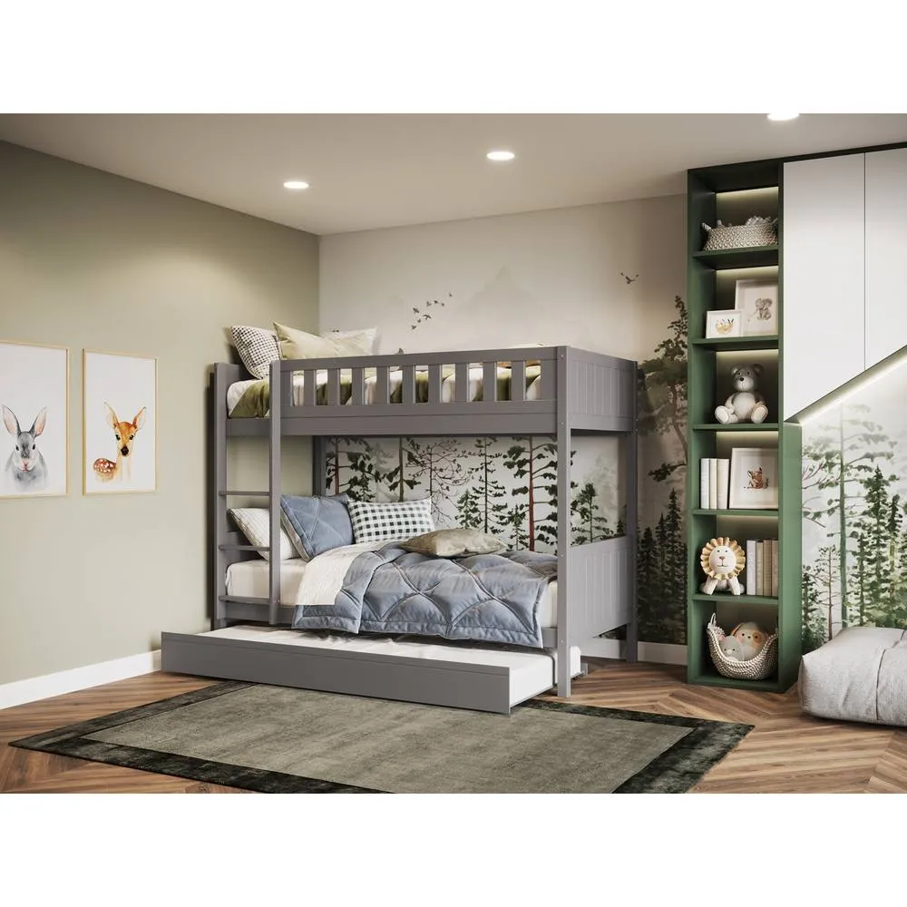 Flair Bea Wooden Bunk Bed with Trundle in Grey 1
