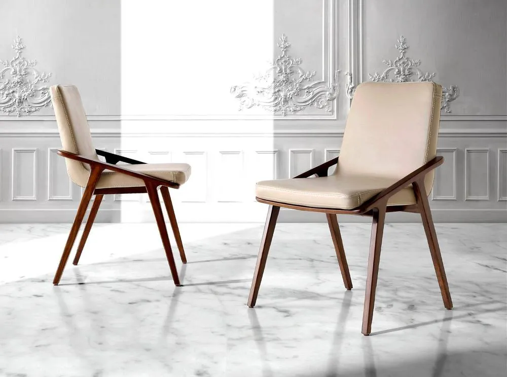 Angel Cerda Mink Leatherette Dining Chair with Walnut Legs in Light Beige 3