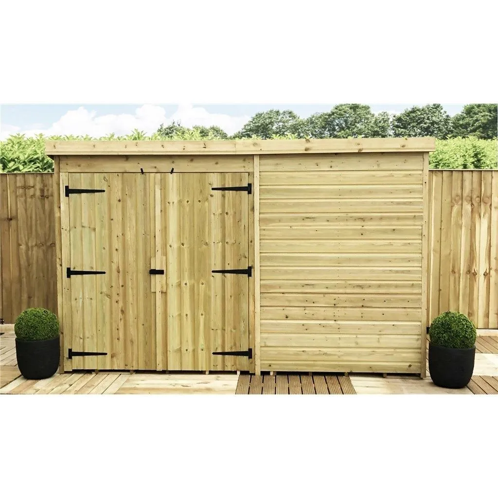Marlborough 9 x 6 Pressure Treated Pent Garden Shed with Double Doors in Natural 3
