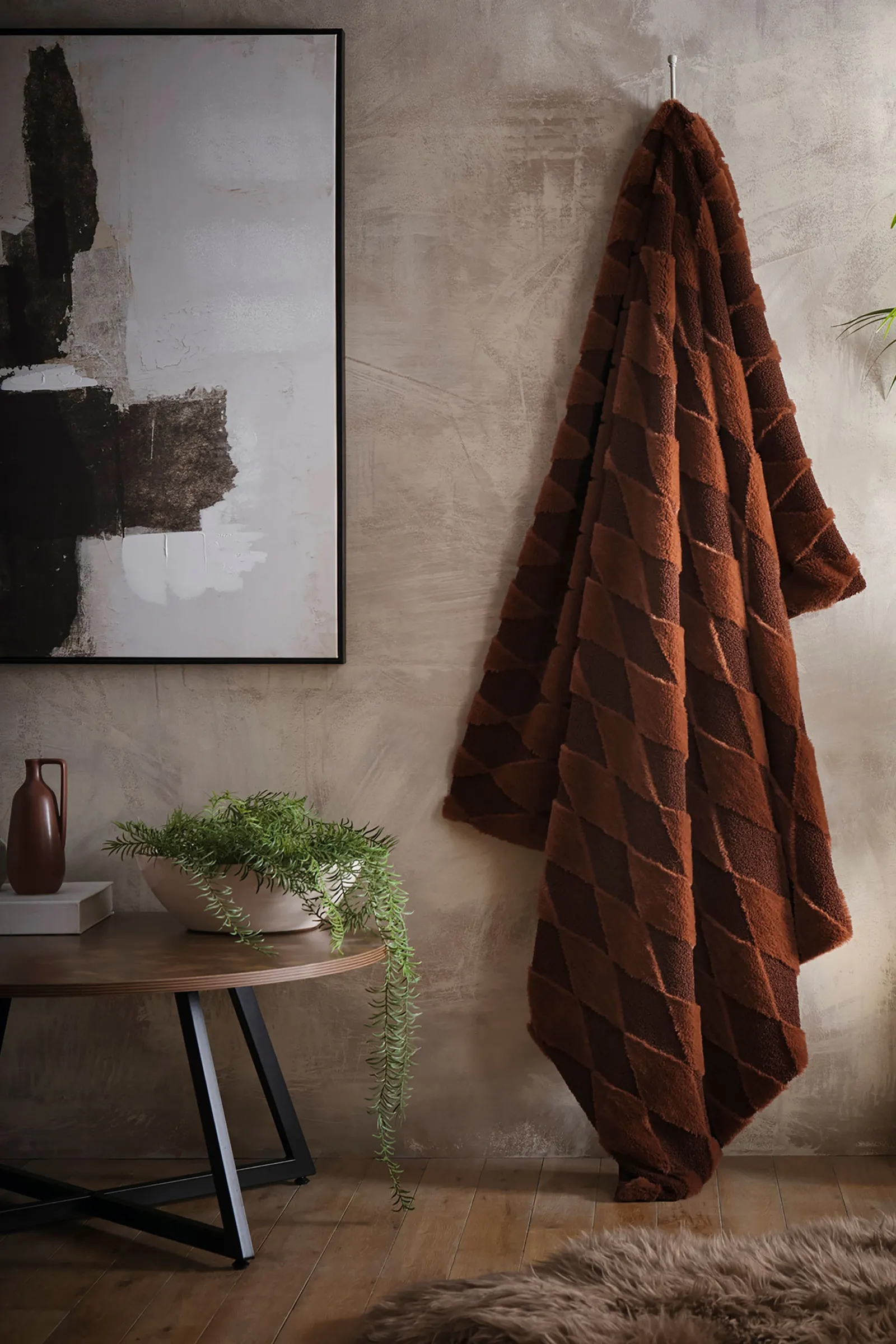 Appletree 'Cosy Diamond' Super Soft Jacquard Boucle Throw in Chocolate