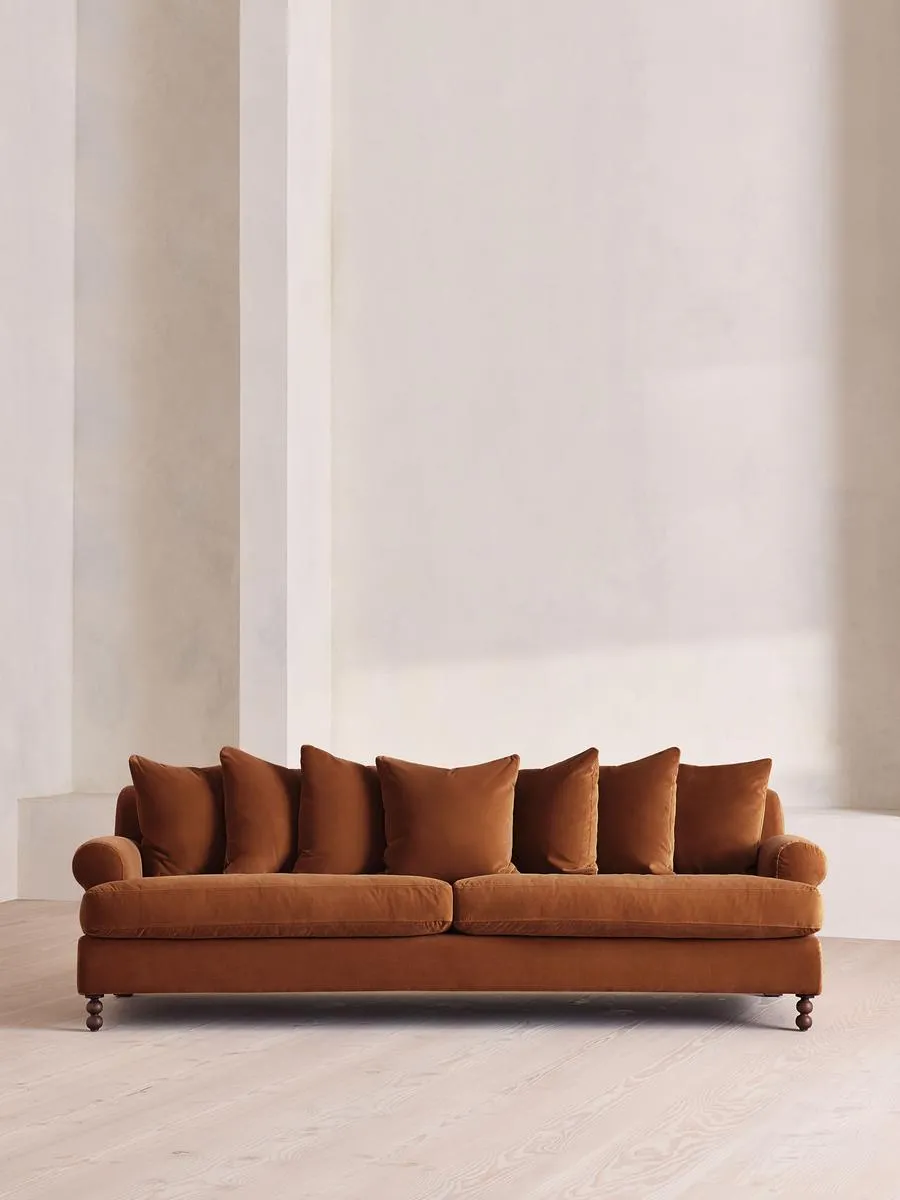 Audrey Four Seater Sofa, Velvet, Cinnamon
