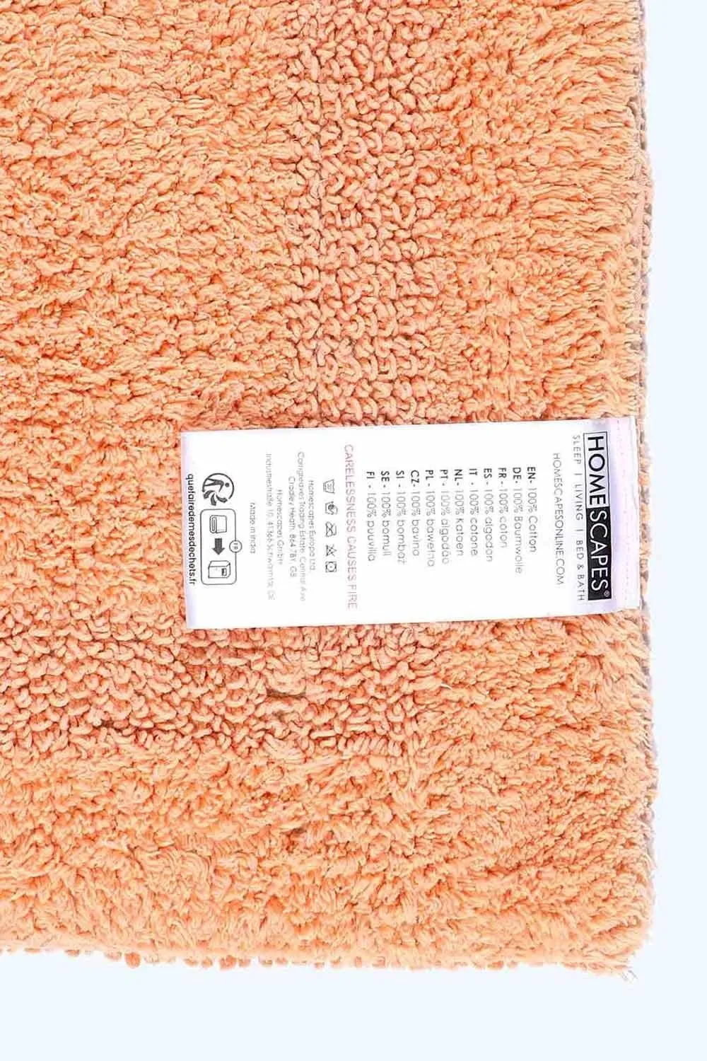 Homescapes Luxury Square Bath Mat 1600GSM 100% Cotton Reversible Shower Mat, 50cm in Peach 3