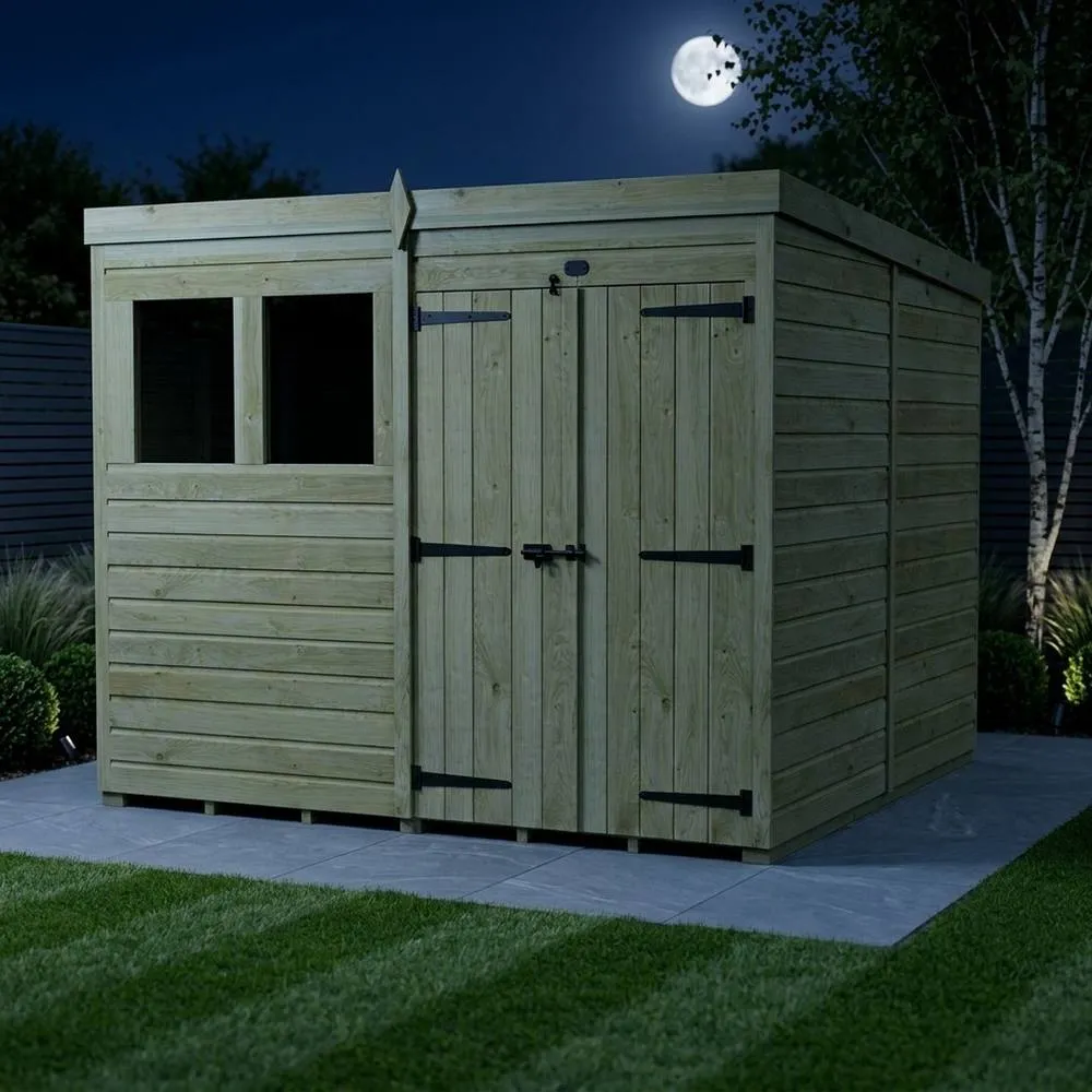 Buttercup Farm 8ft x 10ft Pent Garden Shed Double Door With Windows - Timber in Brown 3