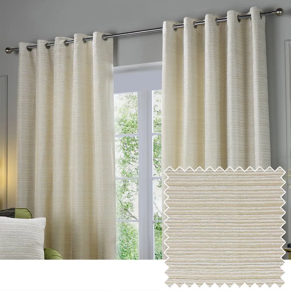 Paoletti Jupiter Chenille Jacquard Eyelet Curtain Pair in Off-White 1
