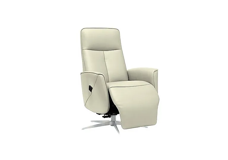 Maribo Leather Lift and Rise Power Recliner Chair with Power Headrest and Chrome Base - Cambridge Chalk