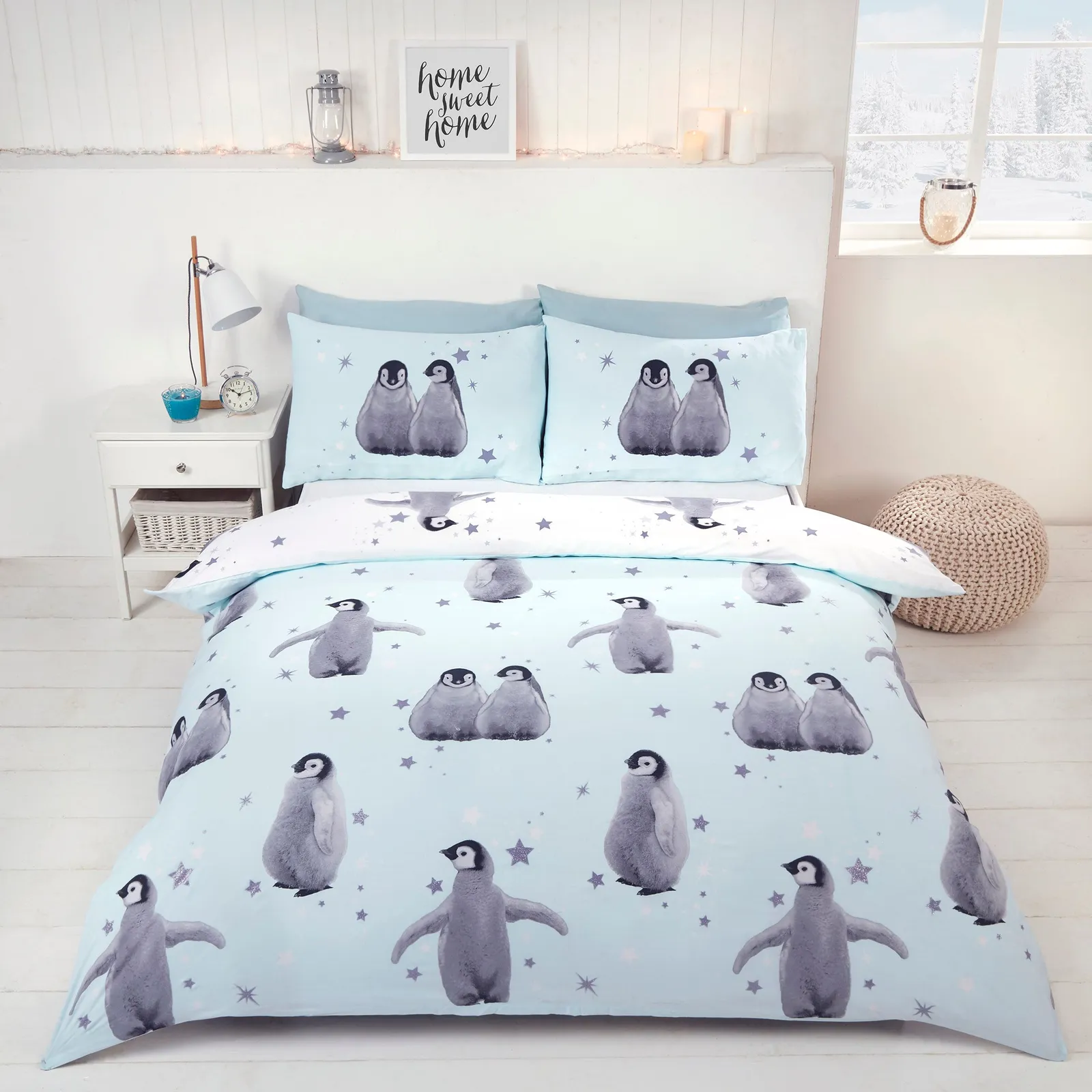 Rapport Home Starry Penguins Polycotton Duvet Cover Set With Pillowcase in White 1