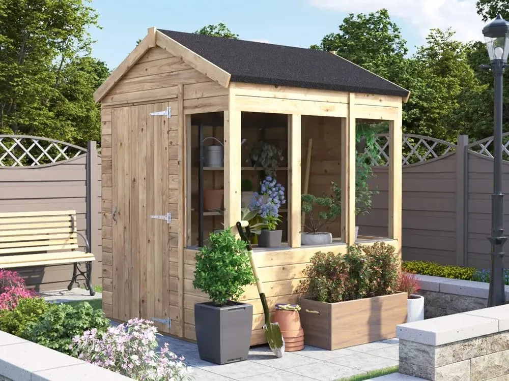 Dunster House Wooden Potting Shed Apex Roof W6' x D6' (W1.8m x D1.8m) Overlord Modular in Brown 3