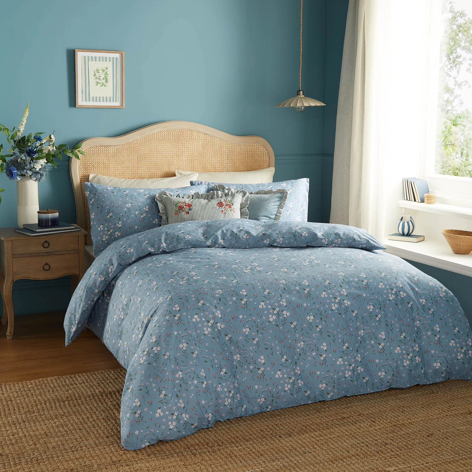 Wylder Bronte Floral 100% Cotton Duvet Cover Set in Light Blue 1