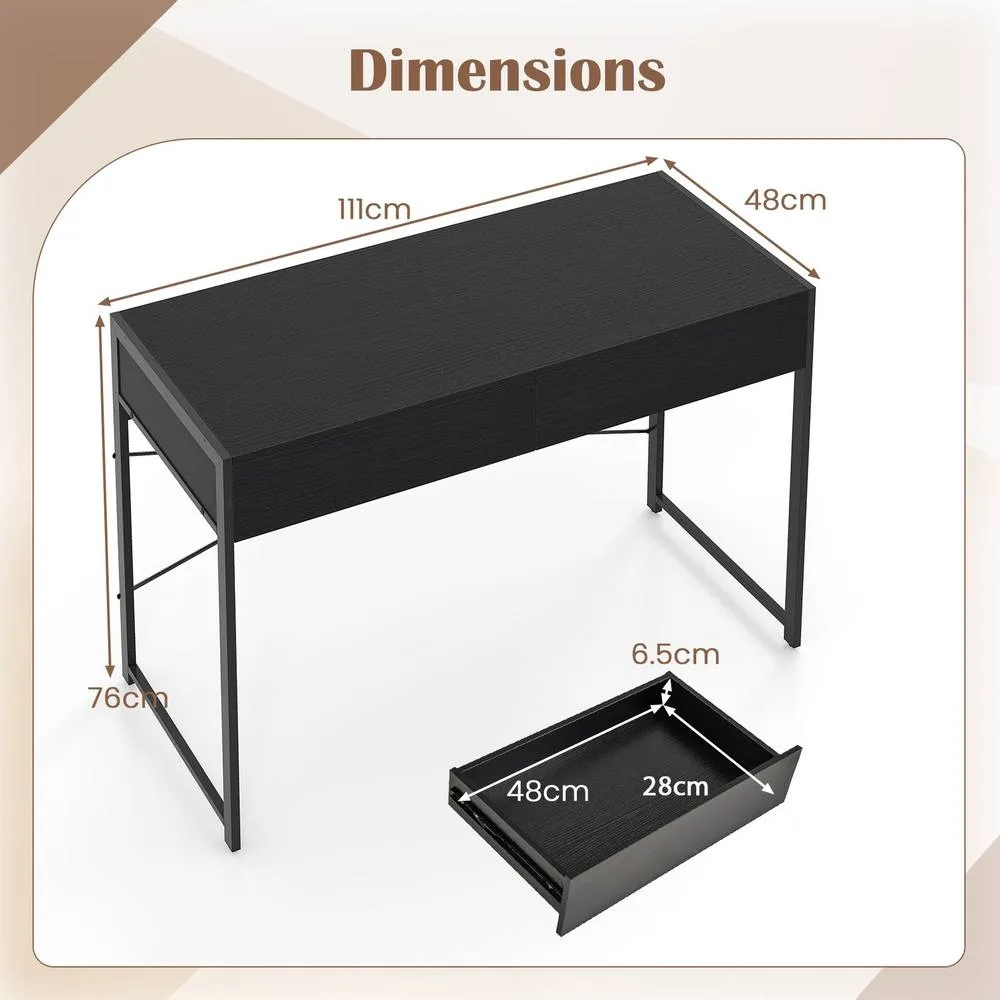 Costway Computer Desk Compact Writing Desk with 2 Drawers in Black 2