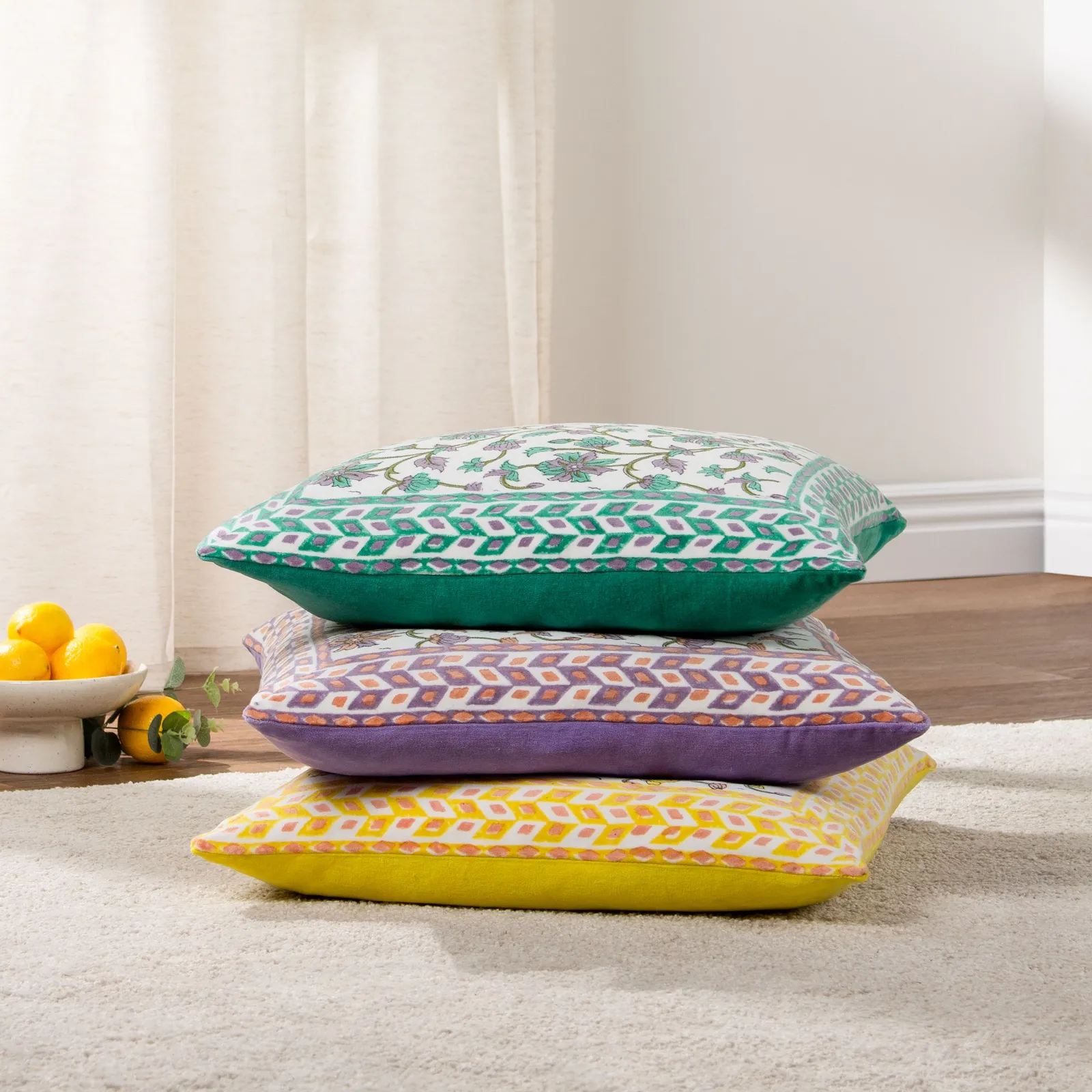 Paoletti Mentera 100% Cotton Floral Cushion in Green 6