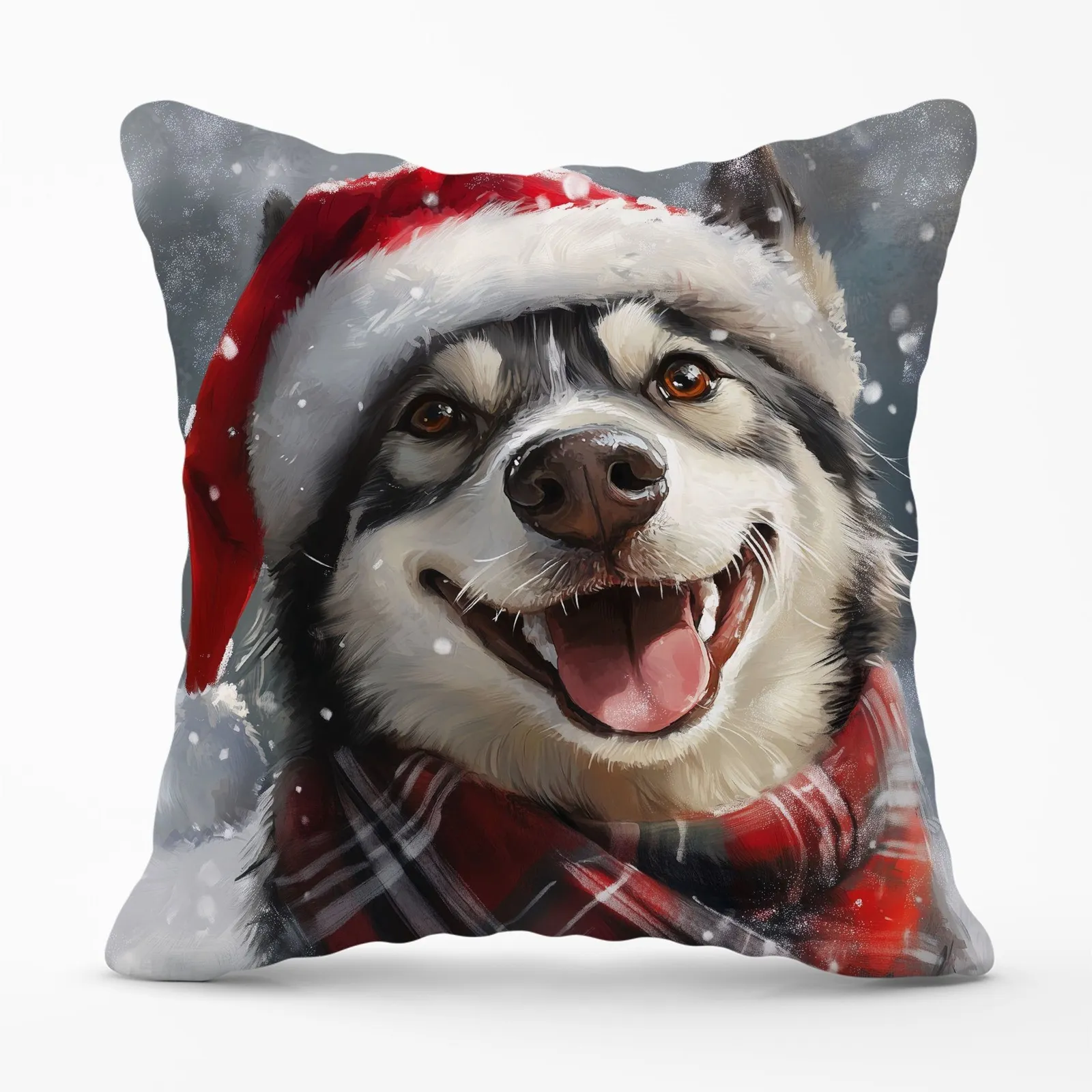 Warren Reed - Designer Christmas Husky Cushion in Grey