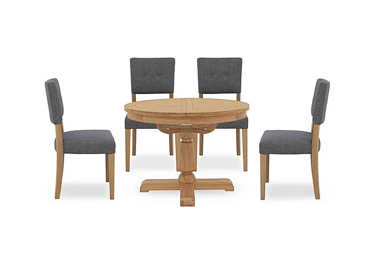 Augusta Round Extending Dining Table and 4 Open Back Upholstered Chairs - Anthracite