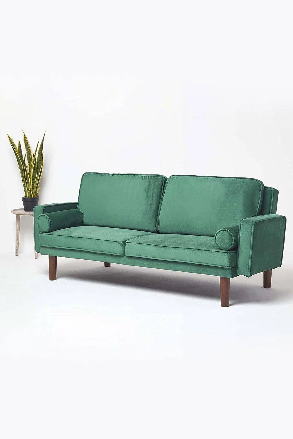 Homescapes Stanley Velvet Click Clack Sofa Bed with Armrests in Dark Green 3
