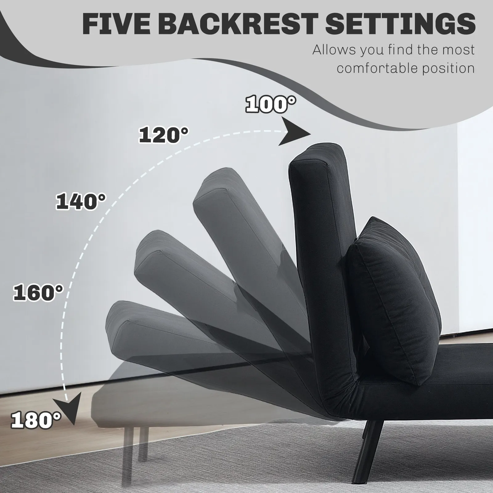 HOMCOM Click Clack Single Chair Bed Settee for Living Room in Black 6