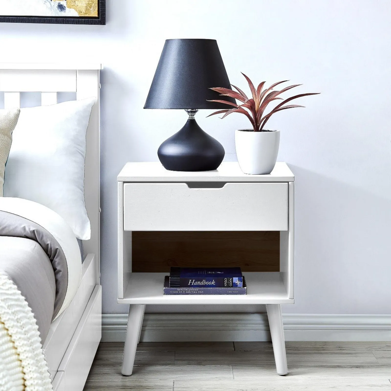 FurnitureboxUK Alma Matte Painted Wooden bedside Table With Single Drawer & Storage Space in White
