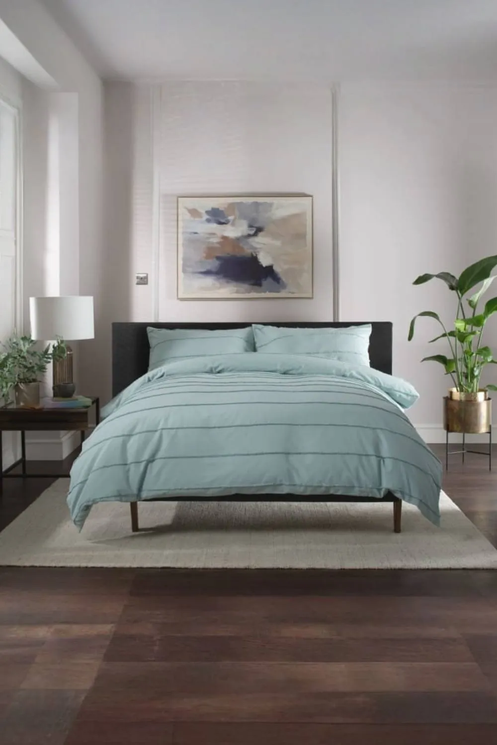 The Lyndon Company On The Line Stripe 100% Cotton Tufted Supersoft Duvet Cover Set | Deyongs 1846 in Duck Egg Blue