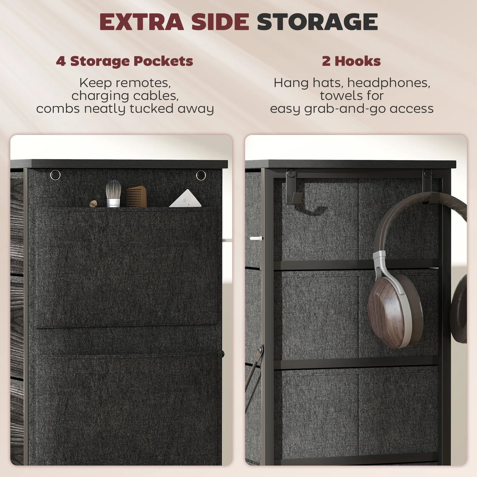 HOMCOM Fabric Chest of Drawers, Drawer Dresser for Bedroom in Black 5