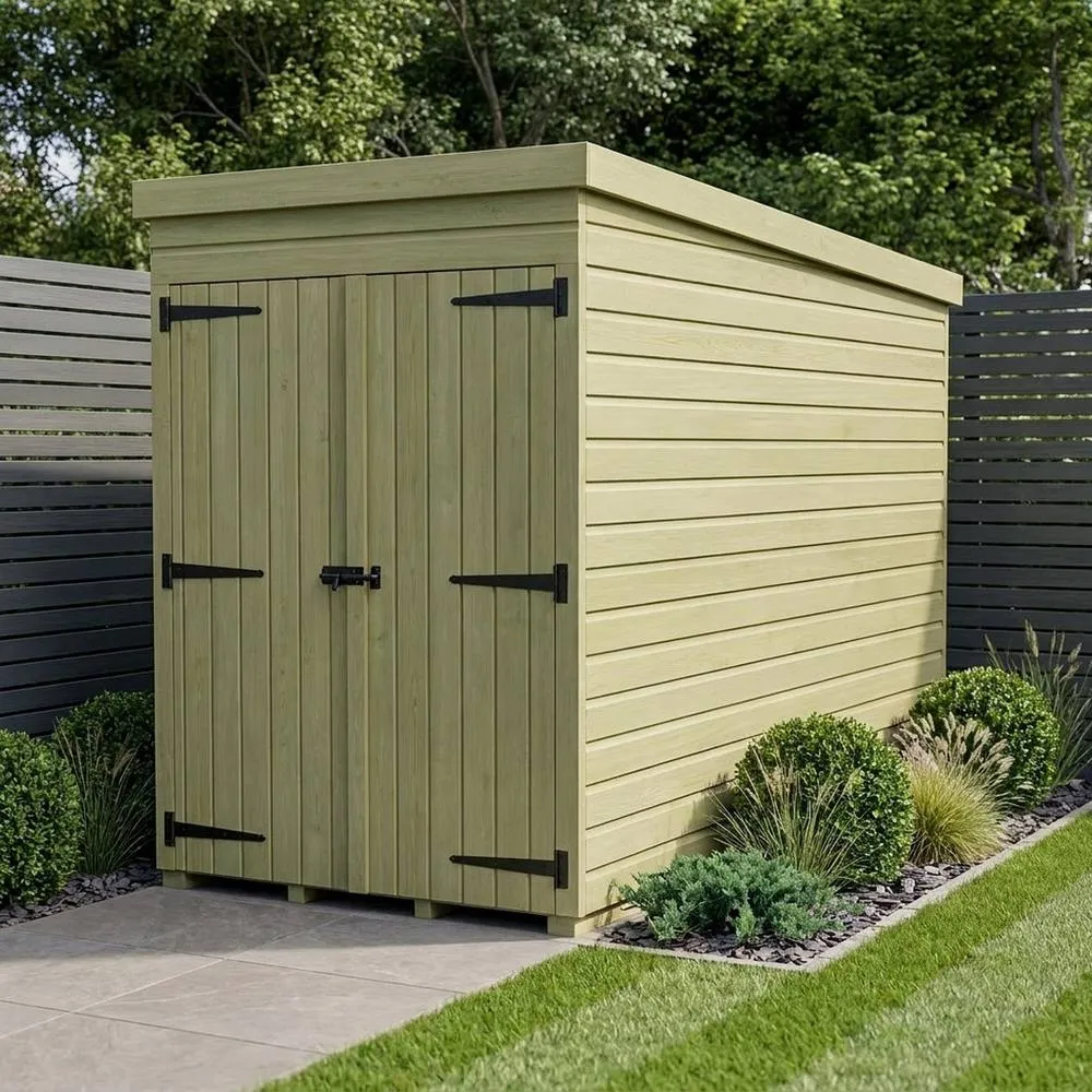 Buttercup Farm 4ft x 10ft Pent Garden Shed Double Door No Windows - Timber in Brown 2