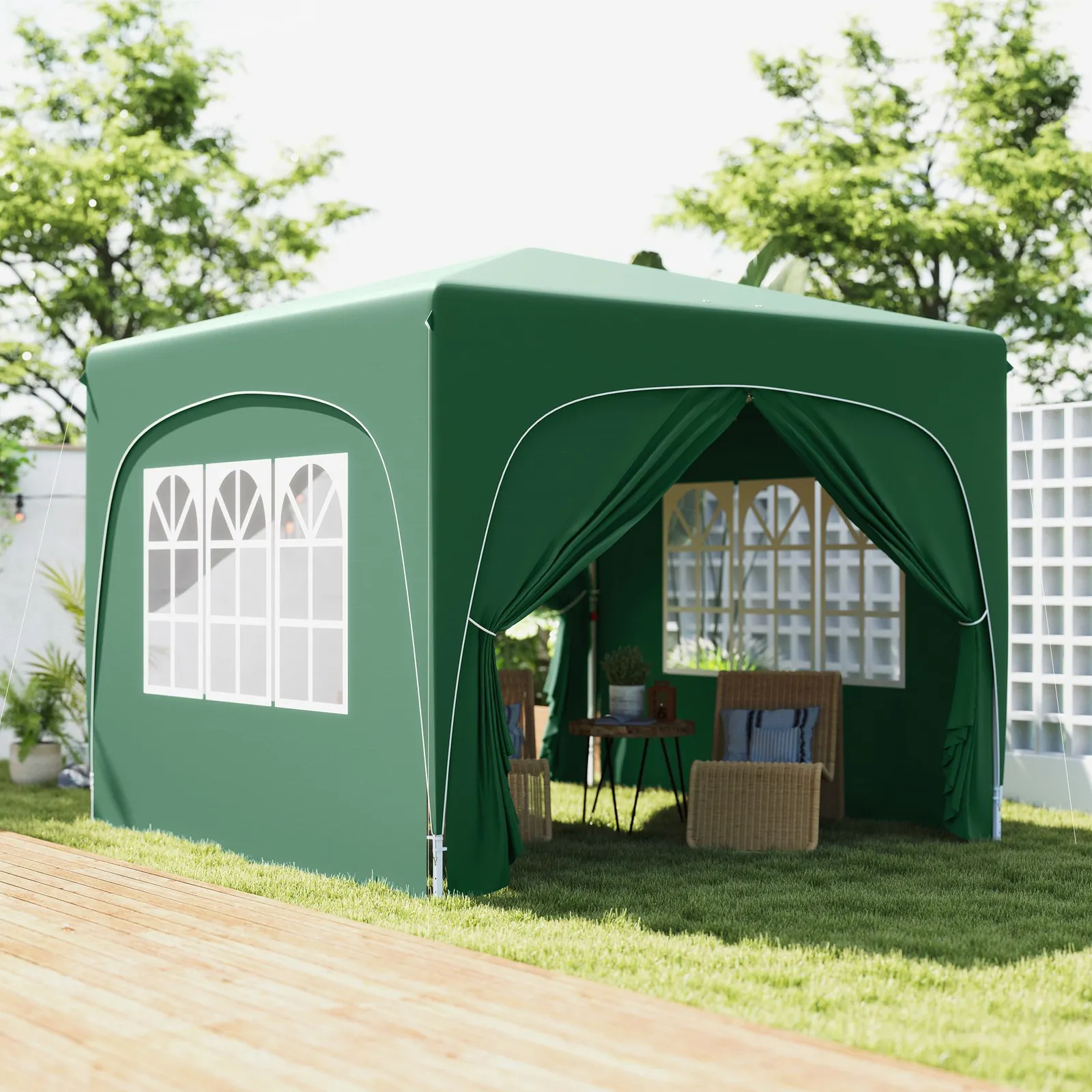 OUTSUNNY 3 x 3(m) UPF50+ Pop Up Gazebo with Sides & Carry Bag, Dark Green