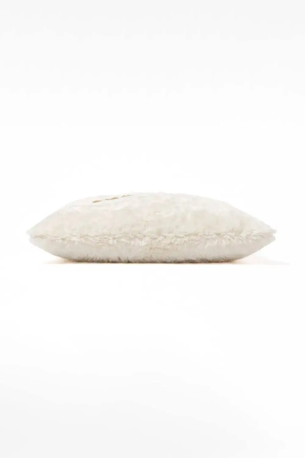 Homescapes Festive Faux Fur Cushion Embroidered Holiday Greeting in Cream 4