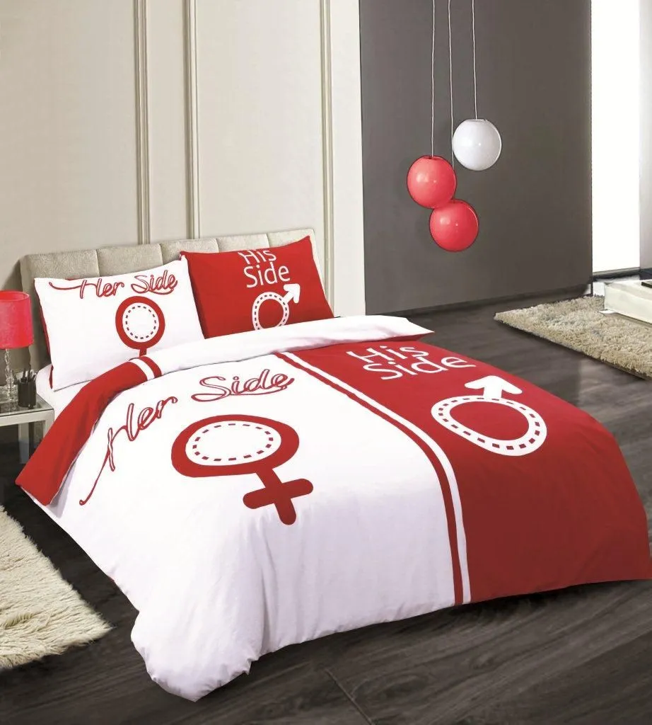 Velosso His & Hers Duvet Cotton Rich Printed Duvet Cover & Pillowcase Set in Red