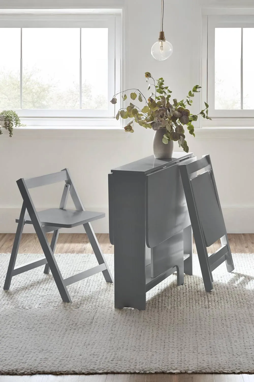 Julian Bowen Gatan 2 Seater Compact Drop Leaf Dining Set with Folding Chairs in Light Grey 2