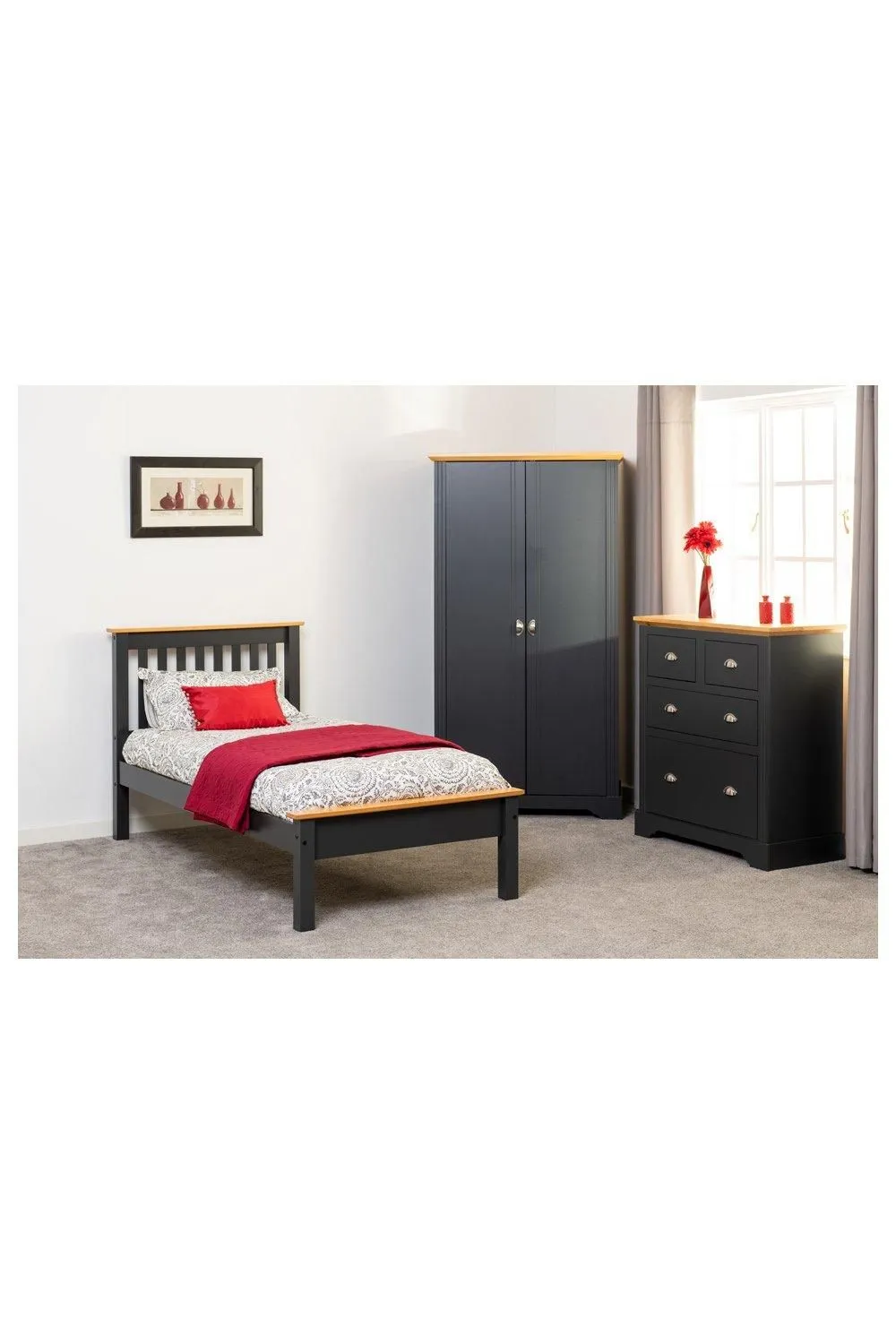 Seconique Monaco 3' Single Bed Low Foot End in Dark Grey 1