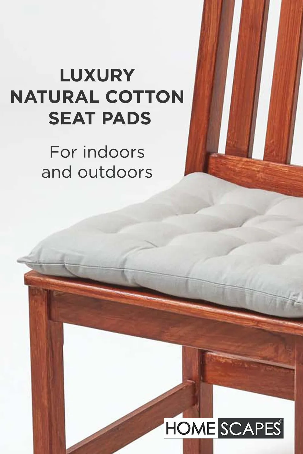 Homescapes 4 Pack Seat Pads Luxury 100% Cotton Indoor Outdoor Garden Cushion, 40cm in Grey 2