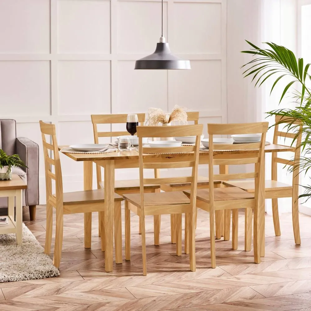 FurnitureboxUK Salcombe Extending Oak Effect Wooden Table & 6 Whitby Dining Chairs in Brown