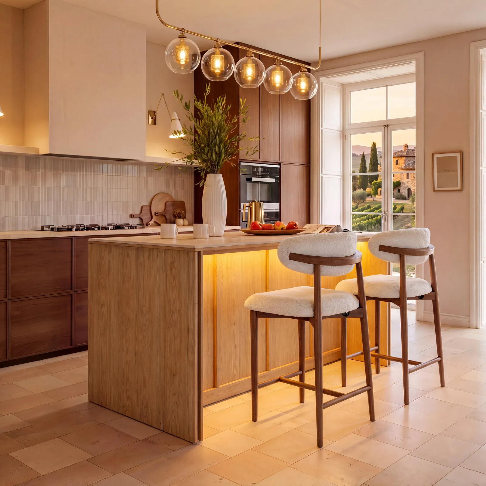 Panvyr 183cm Faux Travertine Sintered Stone Kitchen Island with Storage & LED Light