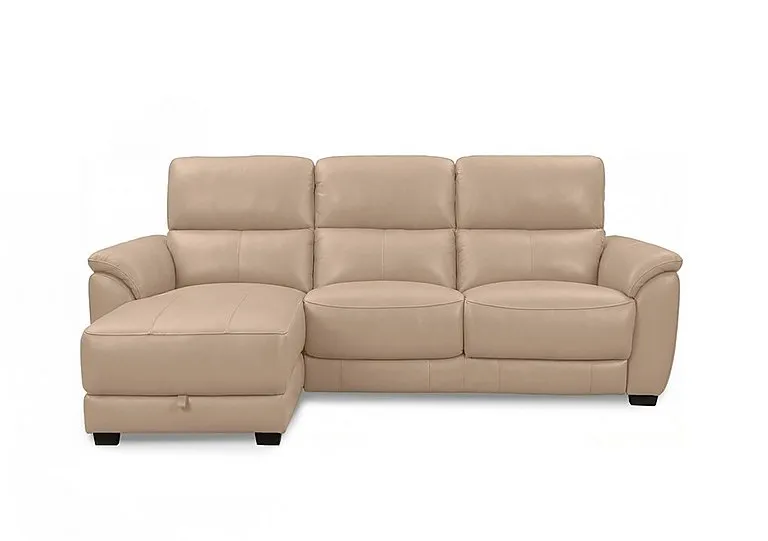 Saffron Leather 3 Seater Sofa with Storage Left Hand Facing Chaise End - BV Pebble