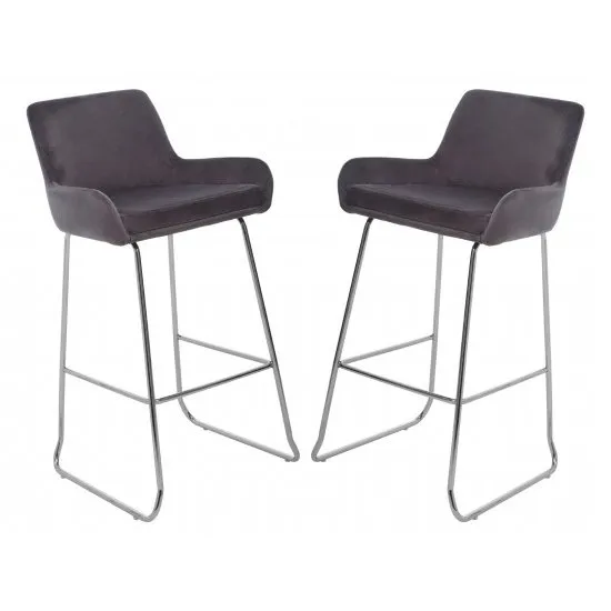 Tamzo Mink Velvet Upholstered Bar Chair With Low Arms In Pair