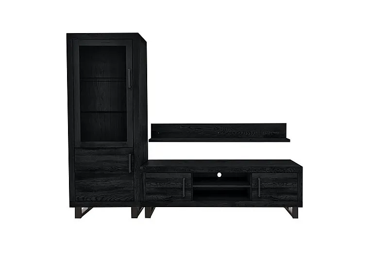 Terra Small Media Set with TV Unit, Small Left Hand Display Cabinet and 150cm Wall Shelf