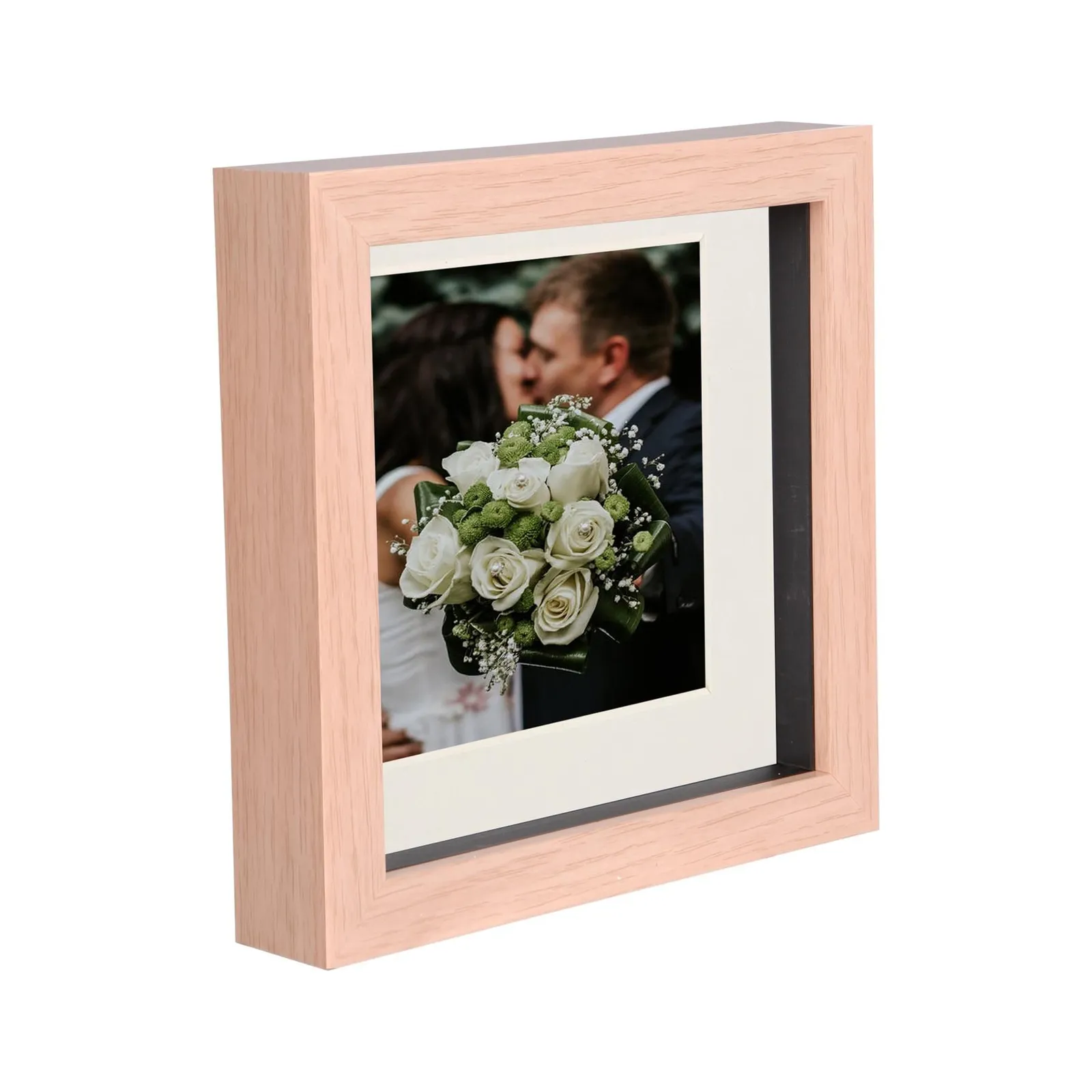 Nicola Spring 6" x 6" 3D Box Photo Frame - 4" x 4" Mount - Light Brown in Ivory