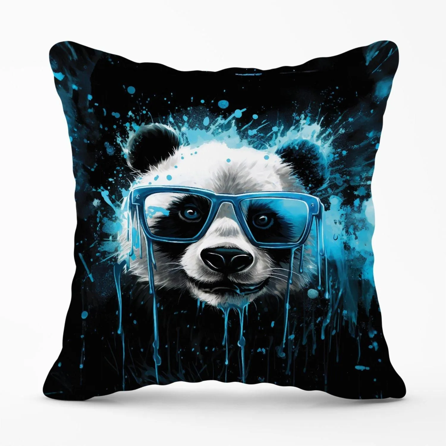 Warren Reed - Designer Blue Splashart Panda Face Outdoor Cushion