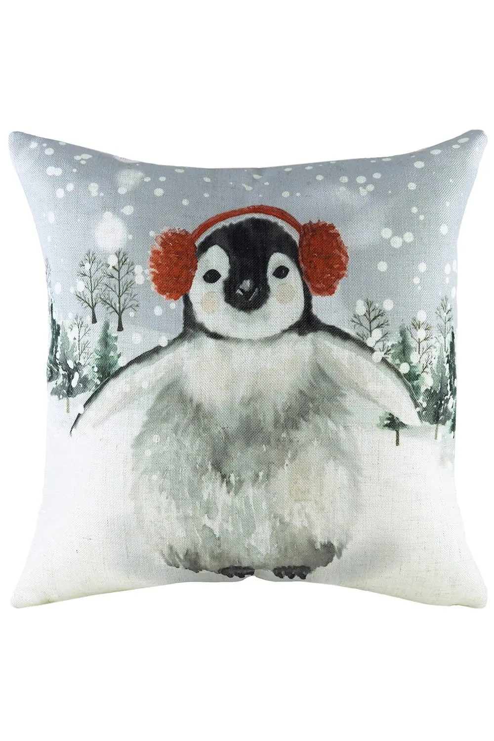 Evans Lichfield Snowy Penguin Hand-Painted Watercolour Printed Cushion