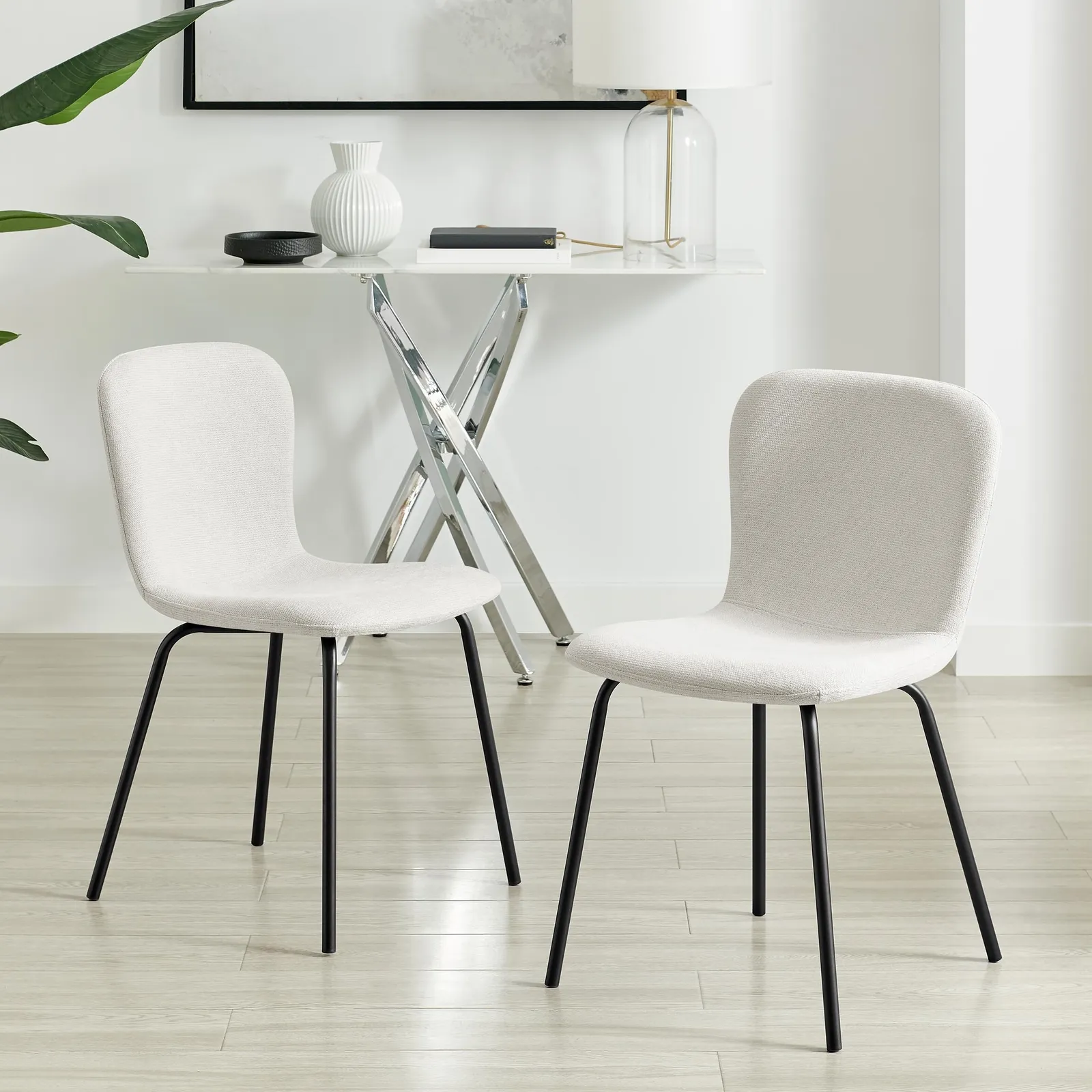 FurnitureboxUK 2 x Asti Cream Linen Effect Dining Chairs 2