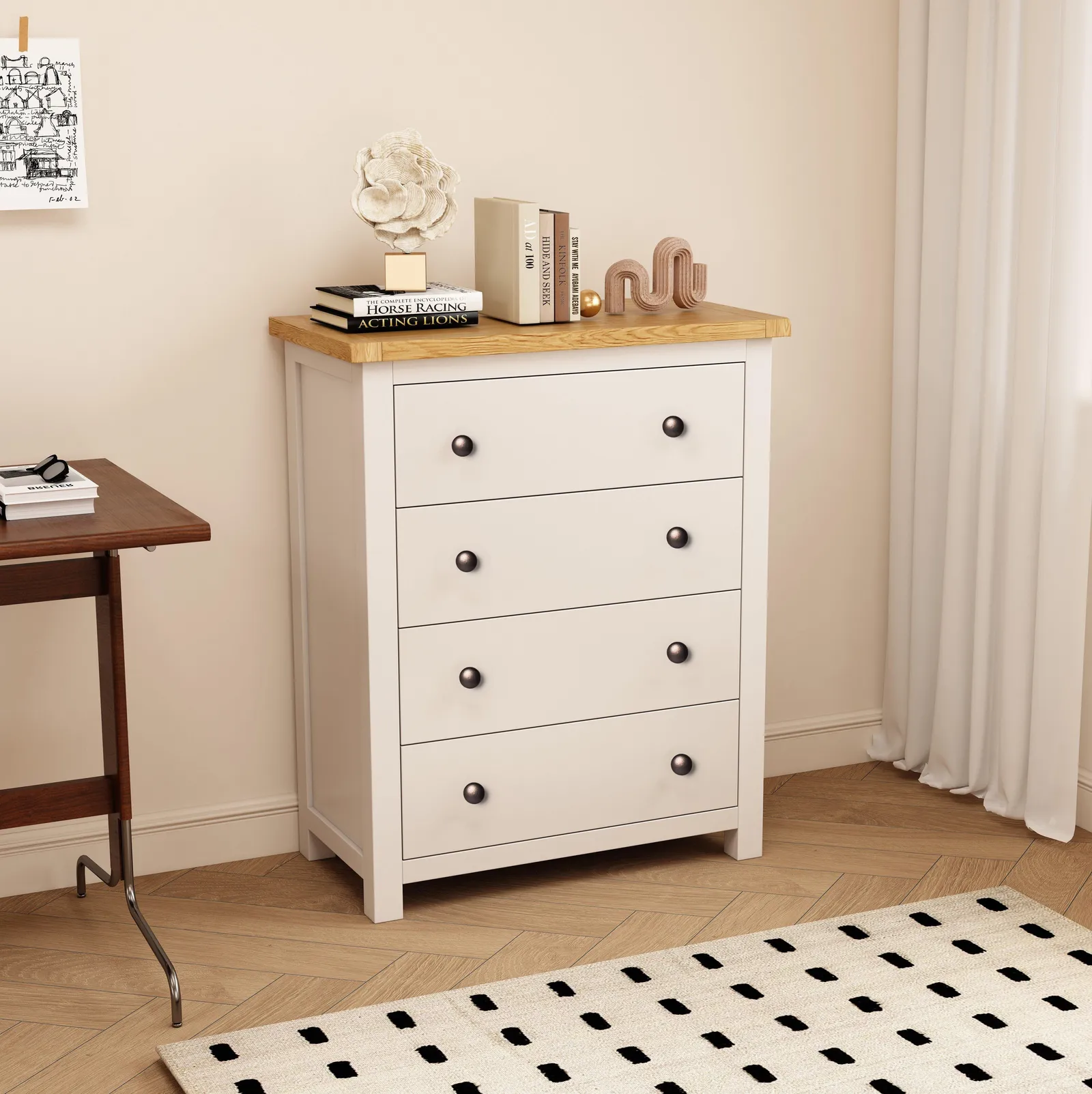 Cabinet Bits Maggiori 4 Drawer Chest of Drawers Brass Knob in Off-White