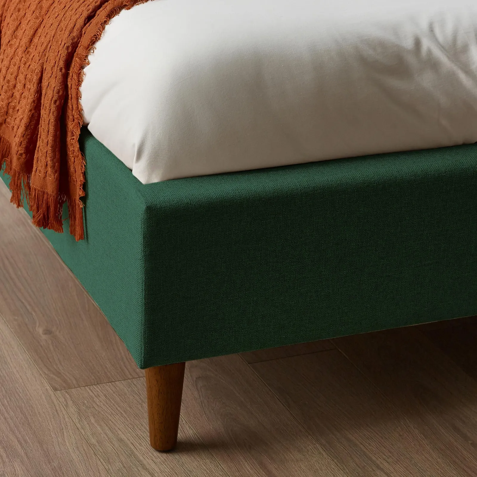 FurnitureboxUK Hana Tall Solid Wood King Or Double Bed Frame In Fabric in Green 5