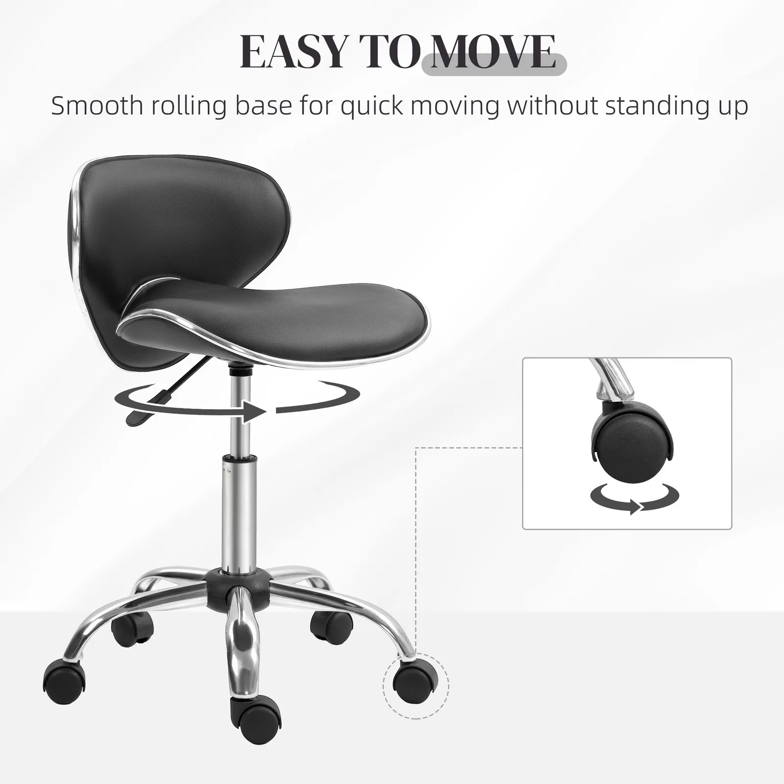 HOMCOM Ergonomic Executive Office Chair Computer Armless PU Wheels 360 Swivel in Black 6