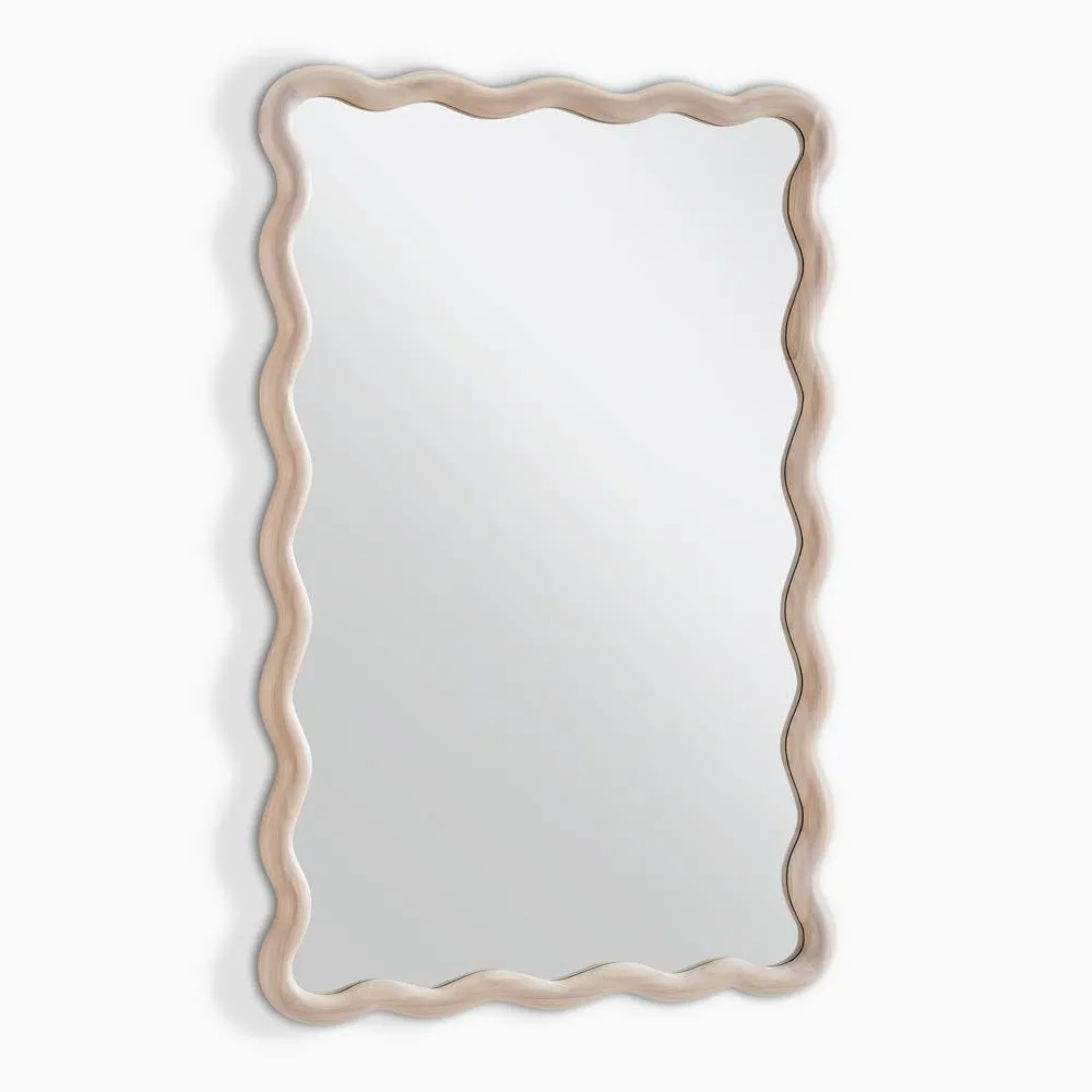 FurnitureboxUK Damaris Wood Medium 90x60cm Wavy Rectangle Wall Mirror in Light Brown 4