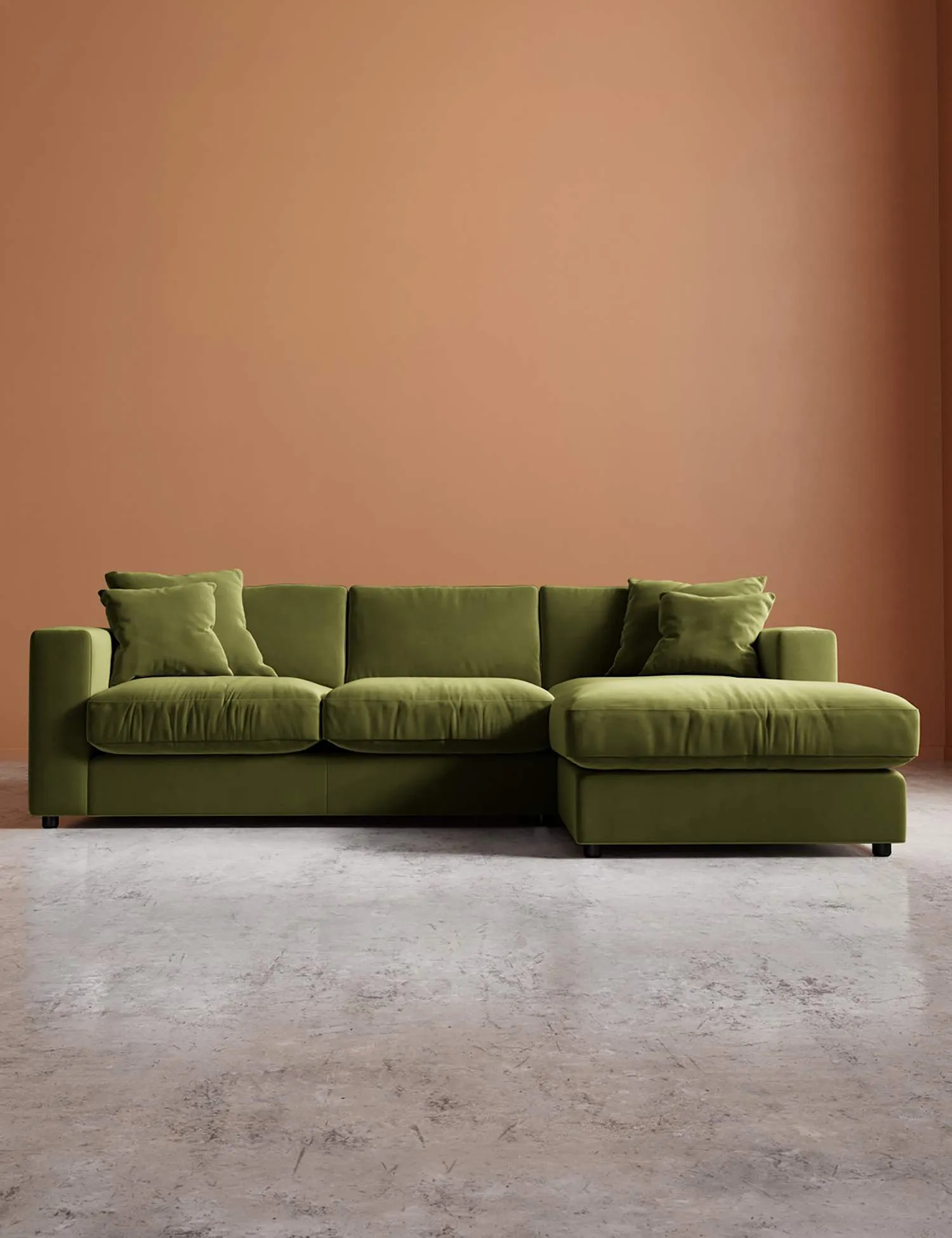 Swoon Easy Velvet Right Corner Sofa Green