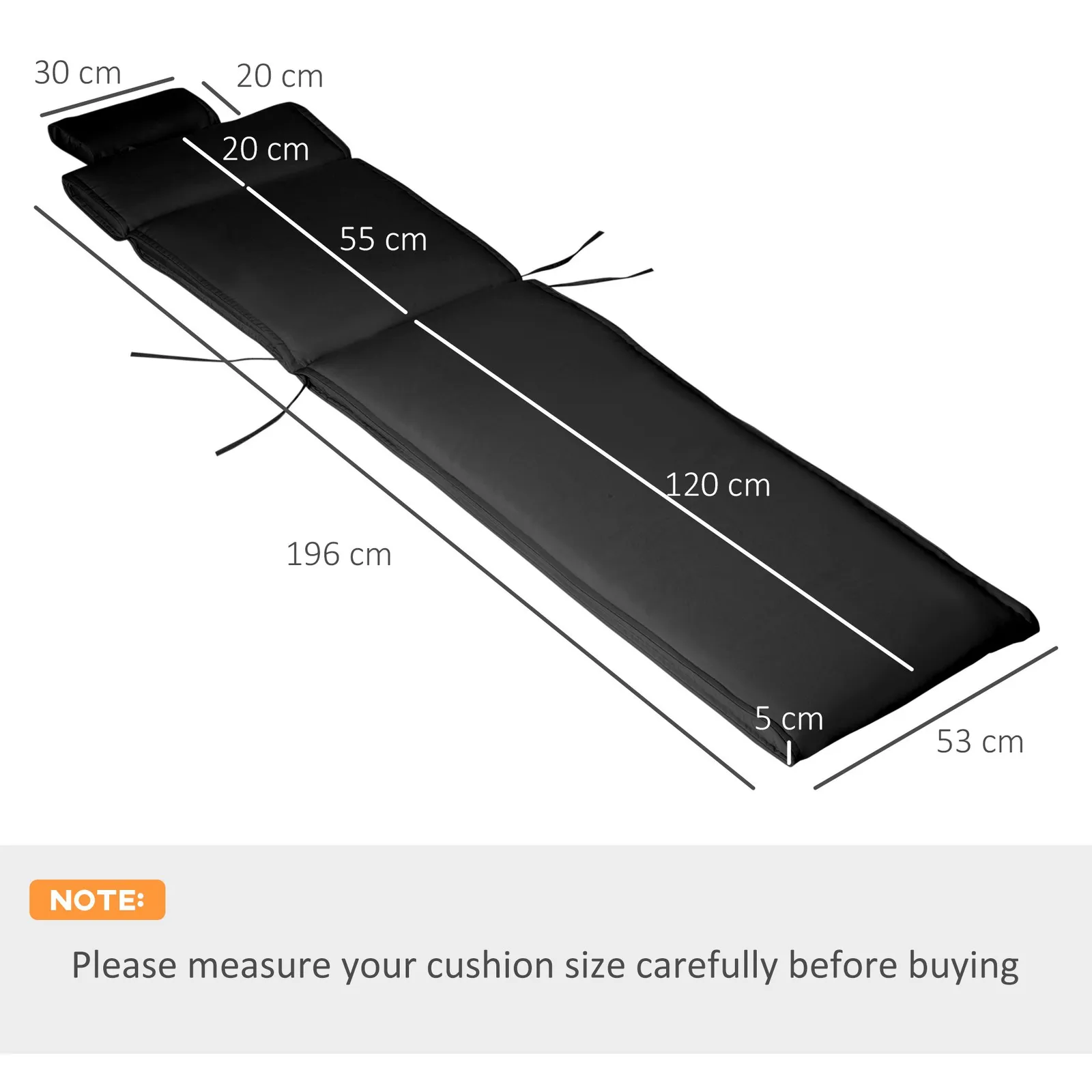 OUTSUNNY Garden Sun Lounger Chair Cushion ONLY Reclining Relaxer Indoor Outdoor in Black 3