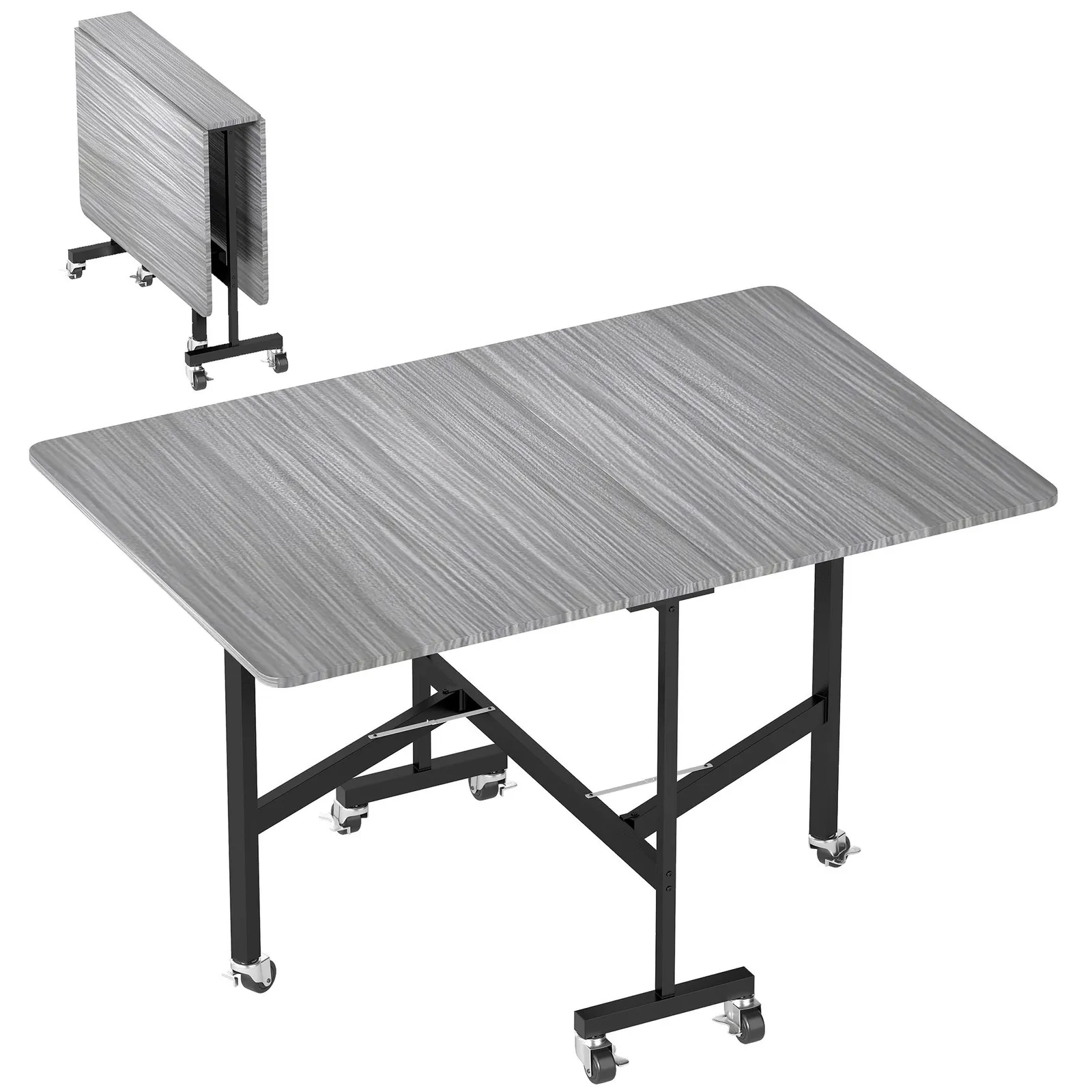 HOMCOM Mobile Drop Leaf Table, Folding Kitchen Table with 6 Wheels in Grey 2