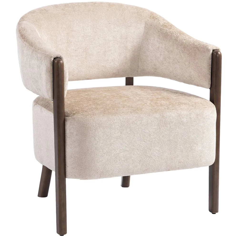 HOMCOM Accent Chair, Upholstered Armchair with Solid Wood Legs, Beige